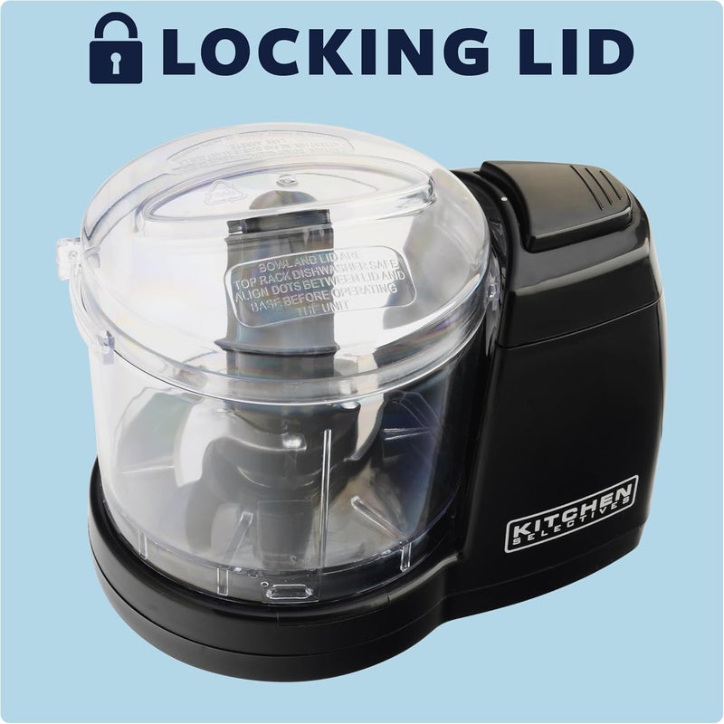 Kitchen Selectives Mini Chopper by Select Brands - Mini Electric Food Chopper for Kitchen Appliances - Features Dishwasher-Safe Parts - Chops, Minces & Dices - 1-1/2 Cups, Black - Image 5